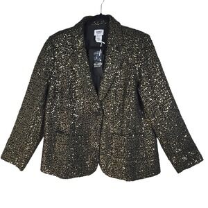 Monroe & Main Women XL Gold Sequin Blazer Black Knit Wool Blend Party Jacket NEW